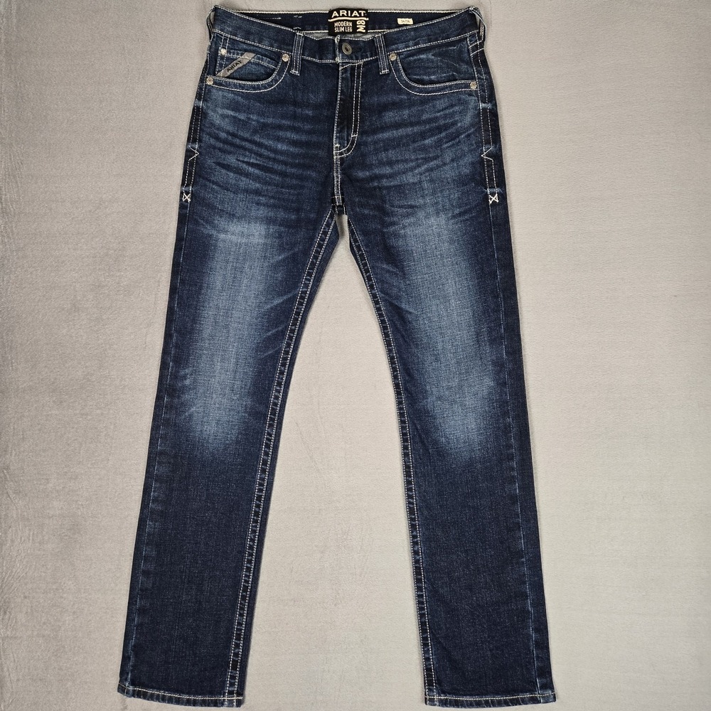 Ariat M8 Jeans Men 34x34 Modern Slim Leg Salton Dark Wash Western Cowboy Stretch